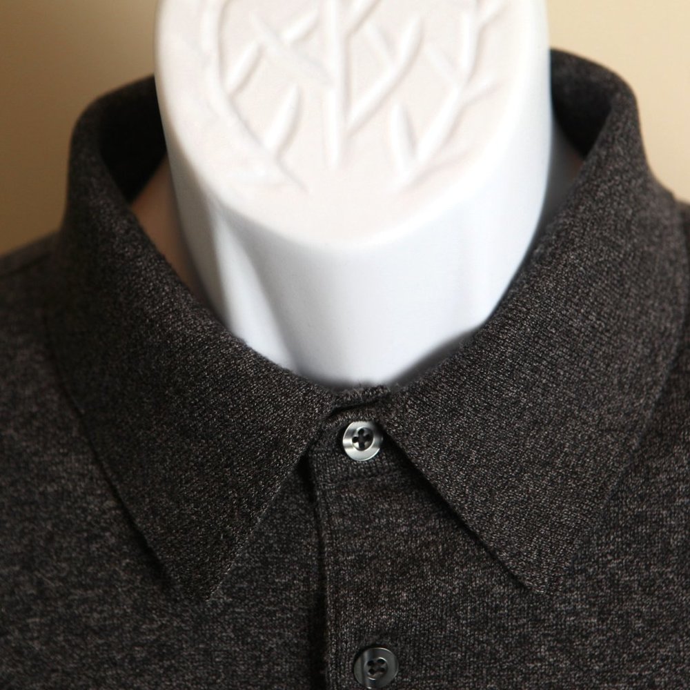 Men's Dark Charcoal Knit Polo Sweater - Classic Collared Style